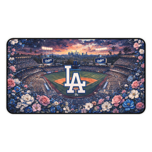 LA Dodgers Floral Desk Mat — Baseball Playmat with Team Logo & Floral Border
