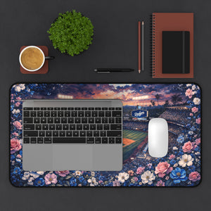 LA Dodgers Floral Desk Mat — Baseball Playmat with Team Logo & Floral Border